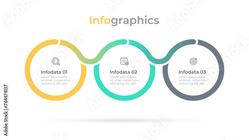 Colorful infographic with three circular elements arranged horizontally. Vector circles are labeled with 3 steps and options.
