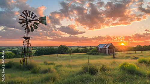 The rustic charm of windmills in rural landscapes. Experiment with different angles and lighting to highlight their timeless appeal photo
