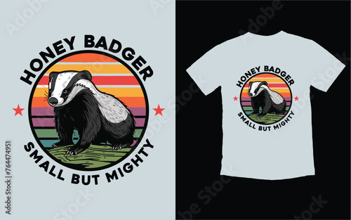 Vintage sunset Honey Badger Vector t shirt design. Animals t shirt graphics resources, Honey Badger. 