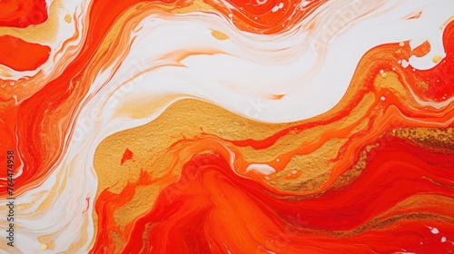 Abstract marble marbled marble stone ink painted painting texture - Red orange waves swirls gold painted splashes