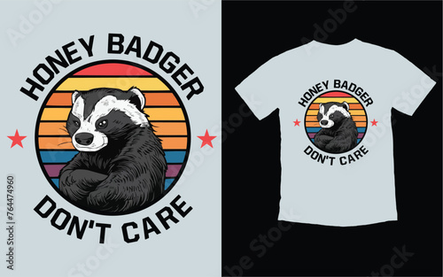 Vintage sunset Honey Badger Vector t shirt design. Animals t shirt graphics resources, Honey Badger. 