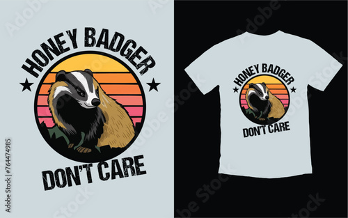 Vintage sunset Honey Badger Vector t shirt design. Animals t shirt graphics resources, Honey Badger.  photo