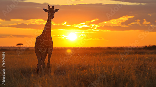 Sunsets over savannahs  capturing the warm hues and the silhouette of iconic African wildlife