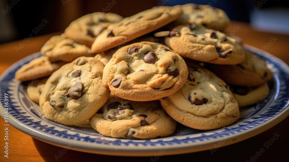 chocolate chip cookies on plate chocolate chip cookies on plate