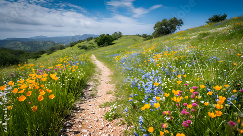 Hiking trails and capture the beauty of wildflowers lining the path. Pay attention to the diversity of species and colors