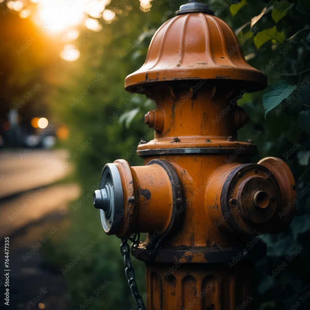 Old fire hydrant covered with rust. Generative AI