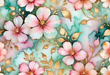 Golden and colorful floral watercolor texture background. spring image