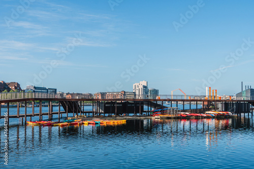 Photography Promenade walkway at Copenhagen's public park with public swimming or boating an
