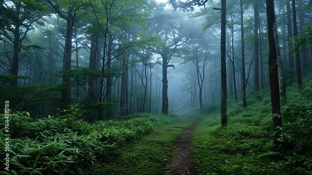 Obraz premium Seek out dense forests during foggy mornings or evenings to capture the ethereal and magical atmosphere created by the mist among the trees