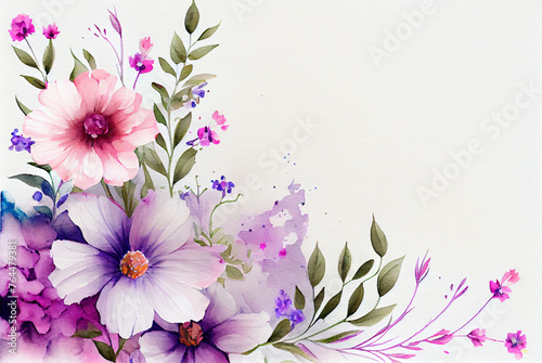 Watercolor Violet and Pink Flower Background #764479381