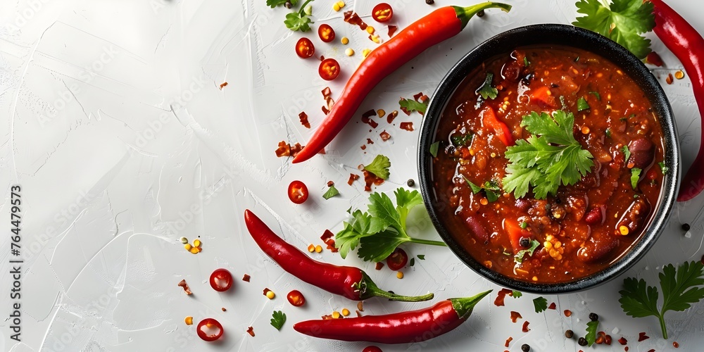 A captivating image of a steaming bowl of chili presented as a fiery culinary hero against a clean A captivating image of a steaming bowl of chili presented as a fiery culinary hero against a clean