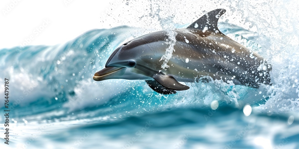 Fototapeta premium Captivating Dolphin Acrobatics:Surfing the Waves with Grace and Power