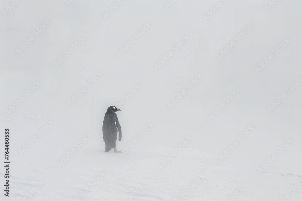 Obraz premium Gentoo PenguinGentoo Penguin in Snowy Habitat. Minimalist Artistic Illustration of Penguin Isolated on White. 