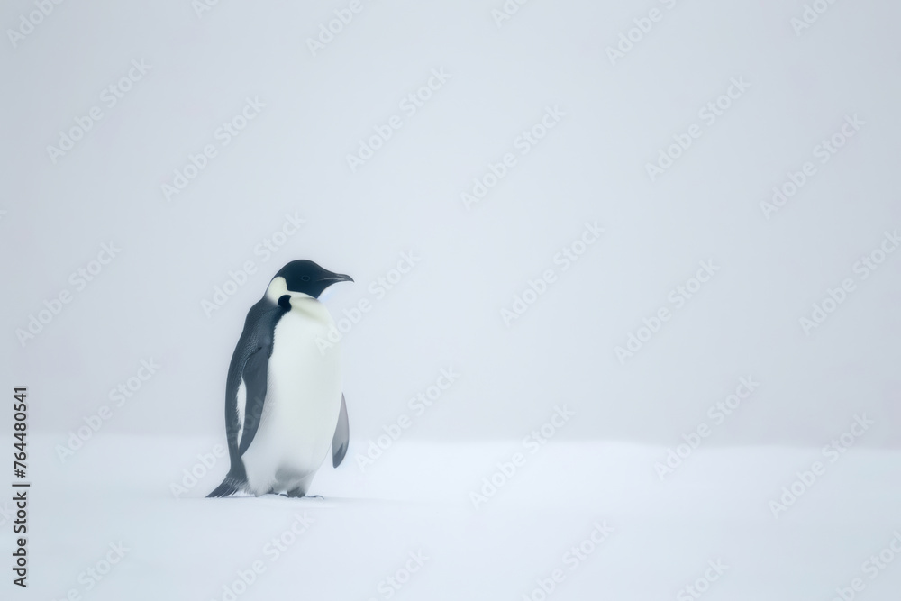 Fototapeta premium Gentoo PenguinGentoo Penguin in Snowy Habitat. Minimalist Artistic Illustration of Penguin Isolated on White. 