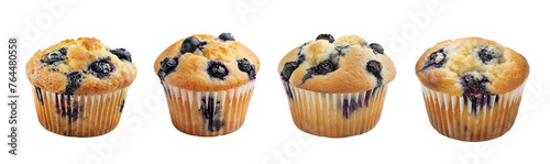 A fluffy blueberry muffin, isolated, transparent background.