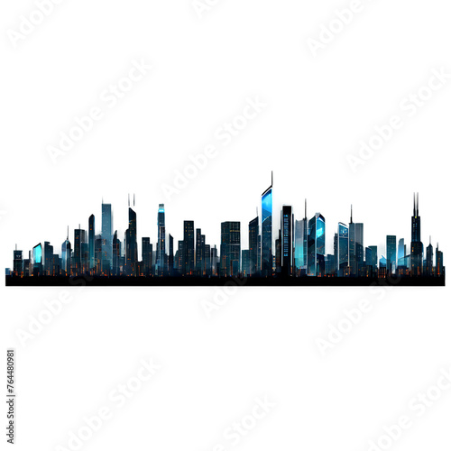 Cyberpunk city skyline border with futuristic skyscrapers and digital patterns Transparent Background Images 