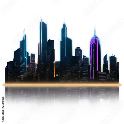 Cyberpunk digital cityscape frame border with futuristic skyscrapers and neon lights Transparent Background Images 