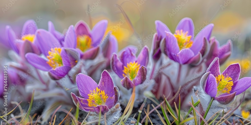 Flowers of the windflower or pulsatilla patens. First spring blooming flower Flowers of the windflower or pulsatilla patens. First spring blooming flower