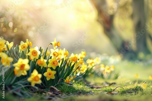 Yellow daffodils flower In early spring. © kardaska