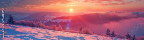 Gorgeous Scenery of Winter Sundown in Nature