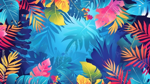 Colorful background with tropical leaves  summer concept  background  illustrations