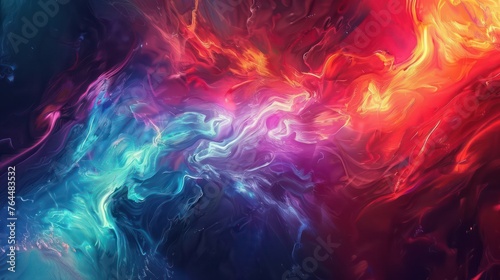 This striking image features a dynamic blend of vivid  fiery hues that intertwine to create a captivating abstract fluid art piece  evoking a sense of movement