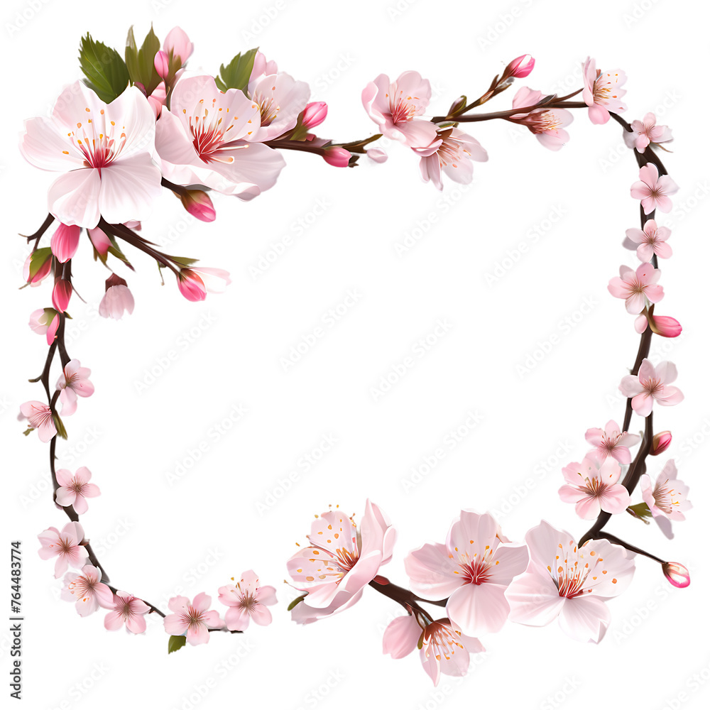 Japanese cherry blossom border with delicate sakura petals Transparent Background Images