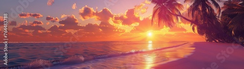 Stunning, warm tropical sunset on the beautiful sands.
