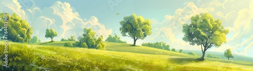 Sunny summer landscape with trees.