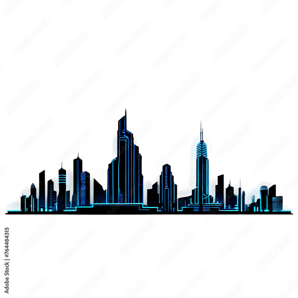 Neon cityscape border with futuristic skyscrapers Transparent Background Images