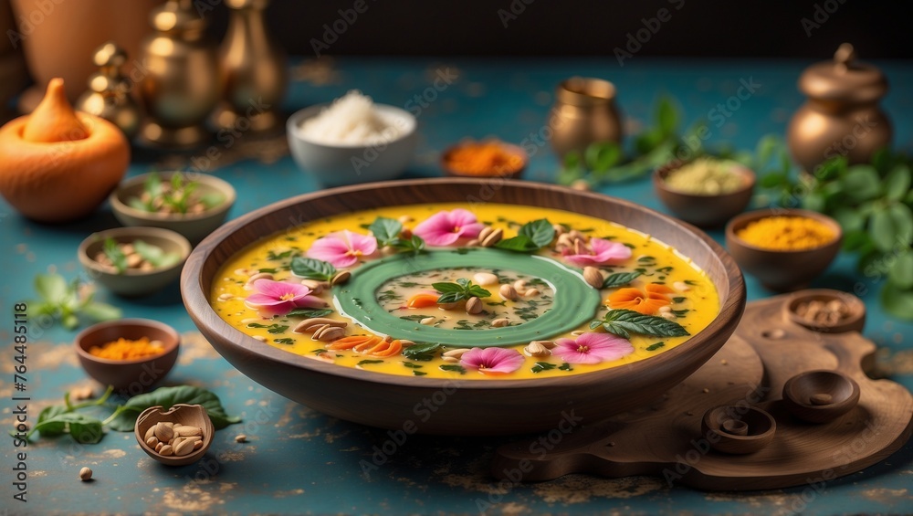 Diwali Culinary Art, Decorative Indian Sweet Bowl, Festive Style, Cultural Celebration Concept, with Copy Space
