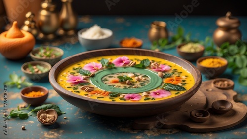 Diwali Culinary Art, Decorative Indian Sweet Bowl, Festive Style, Cultural Celebration Concept, with Copy Space