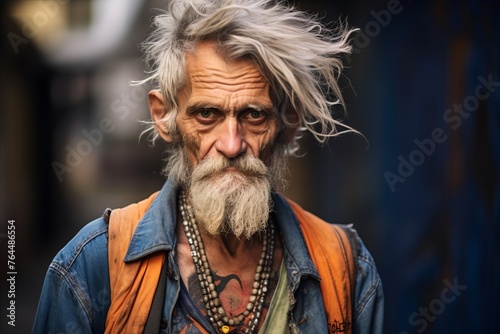 Portrait of an old man with white beard in the street. © Inigo