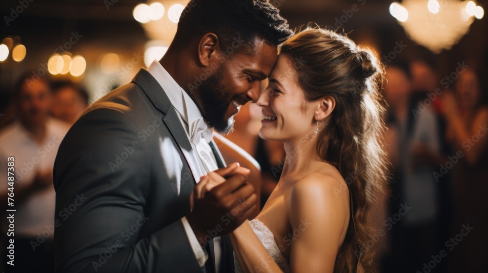 Interracial couple dancing at wedding Interracial couple dancing at wedding