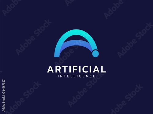 Artificial intelligence with letter A curved lines technology Analysis logo vector design concept. AI technology logotype symbol for advance technology, tech company, identity, robotic, innovation, ui