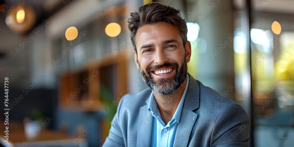 Fototapeta premium Confident Business Leader with Warmful Smile in Corporate Meeting