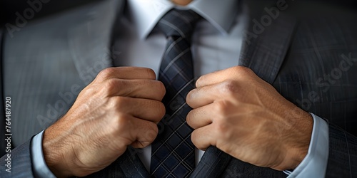 Businessman Adjusting Suit Jacket Before Important Business Meeting,Gearing Up for Success and Opportunities Ahead