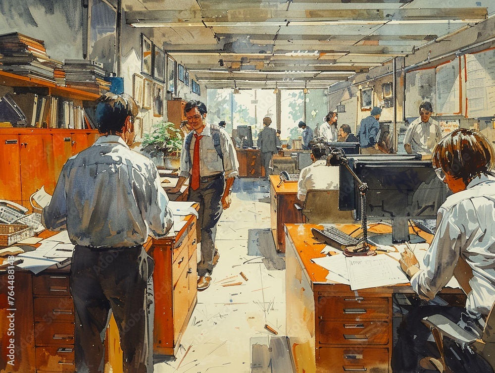 Adult workers in a bustling office, corporate life Adult workers in a bustling office, corporate life
