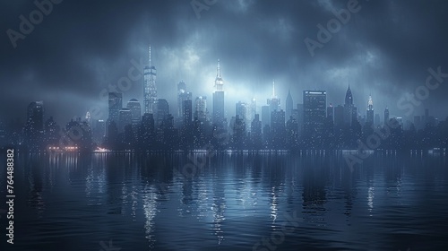 Dark grey urban skyline, the prelude to a city's nocturnal awakening