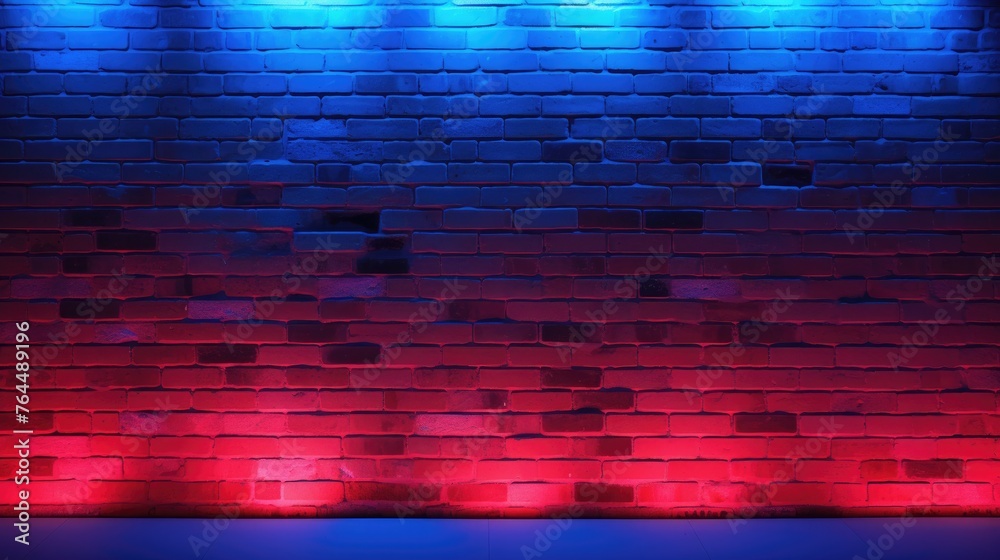 Neon light on brick walls that are not plastered background and texture. Lighting effect red and blue neon background Neon light on brick walls that are not plastered background and texture. Lighting effect red and blue neon background