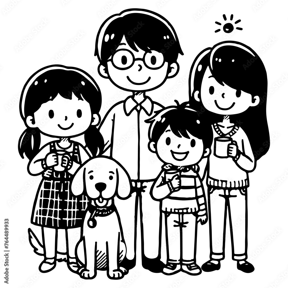 drawing happy family with dog cartoon character doodle vector illustration on white background drawing happy family with dog cartoon character doodle vector illustration on white background