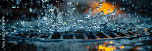 Close-up of Water Splashing Around a Street Drain, Water splash close up Sony lens