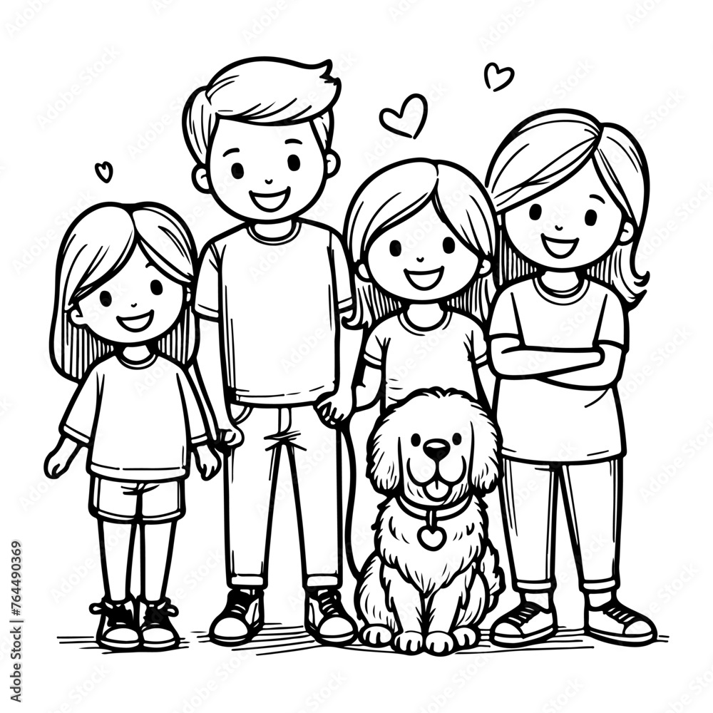 drawing happy family with dog cartoon character doodle vector illustration on white background drawing happy family with dog cartoon character doodle vector illustration on white background