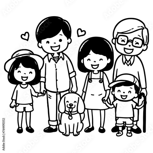 drawing happy family with dog cartoon character doodle vector illustration on white background