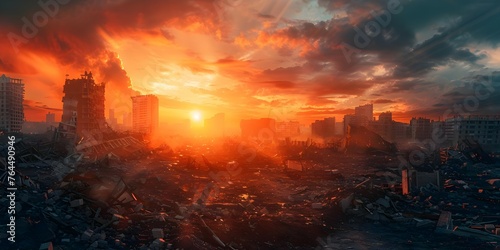 Concept of environmental disaster caused by nuclear explosion in a city. Concept Nuclear  Explosion  Disaster  City  Environment