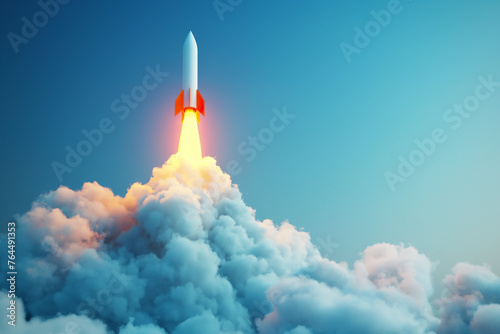 3d Rocket launching into the sky