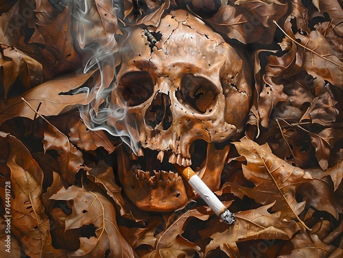 Decaying Cigarette Butt Assuming Klimt's Skull Symbol, a Powerful Reminder of Environmental Danger
