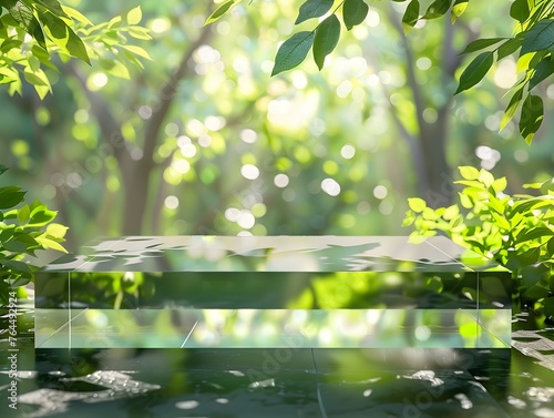 Nature-Inspired Glass Podium for Product Display Amidst a Tranquil Forest