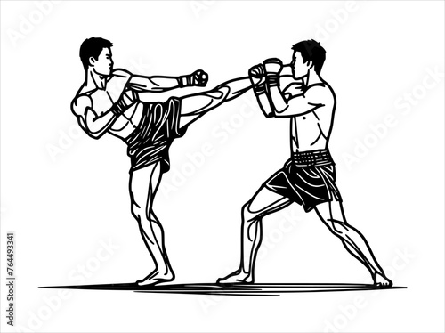 muay thai fight silhouette - line hand drawing (artwork 5)