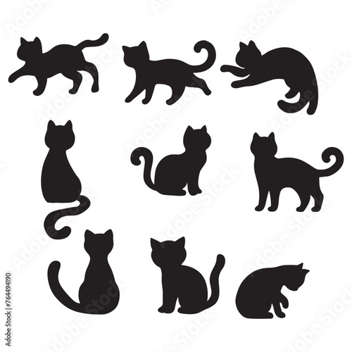 Isolated Cats on the white background. Animals silhouettes. Vector EPS 10.	